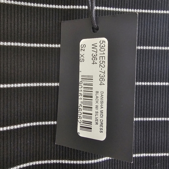 NWT Paige Danisha Black & Silver Ribbed Striped Midi Dress, Size XS - Picture 7 of 12